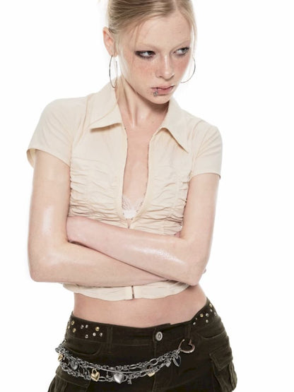 Studded Workwear Low Waisted Hipster Proportionate Shorts