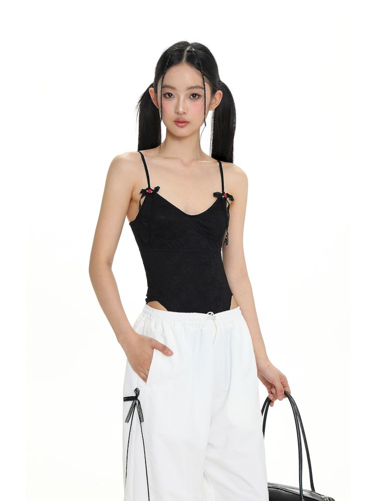 Lace Tie Bow Slim Sleeveless Top