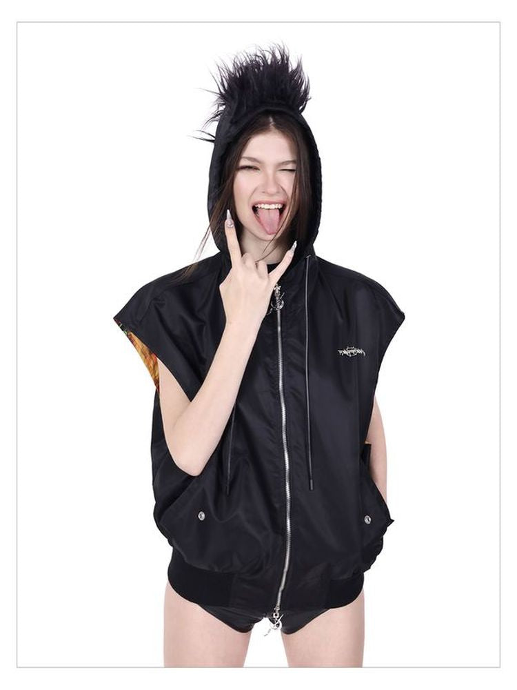 Flaming Cat Rock Punk Genderless Sleeveless Jacket