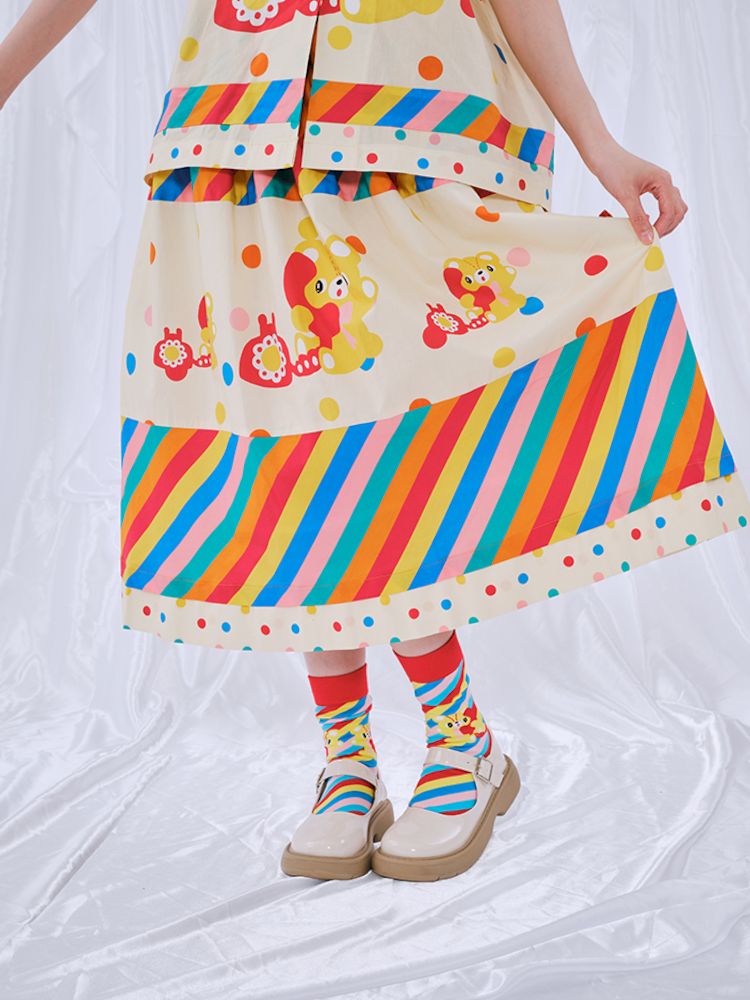 Rainbow Diary Printed Patchwork Half Skirt