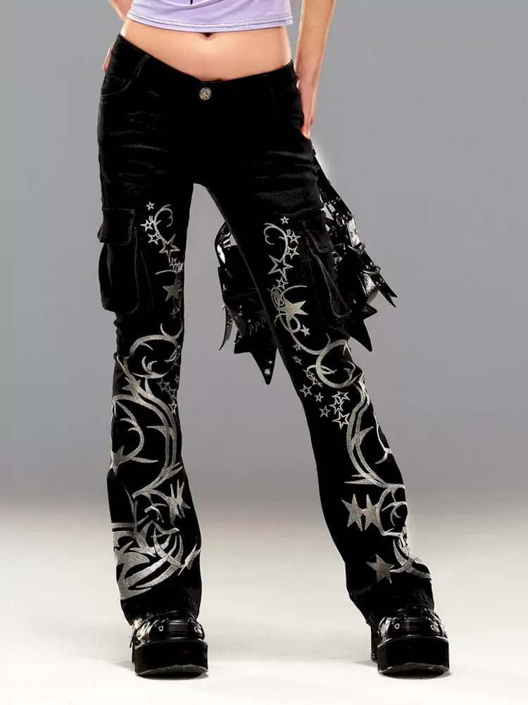 Totem Pentagram Embroidered Jeans