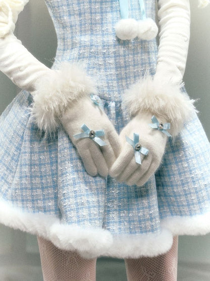 Knit Rabbit Fur Warm Split Finger Gloves