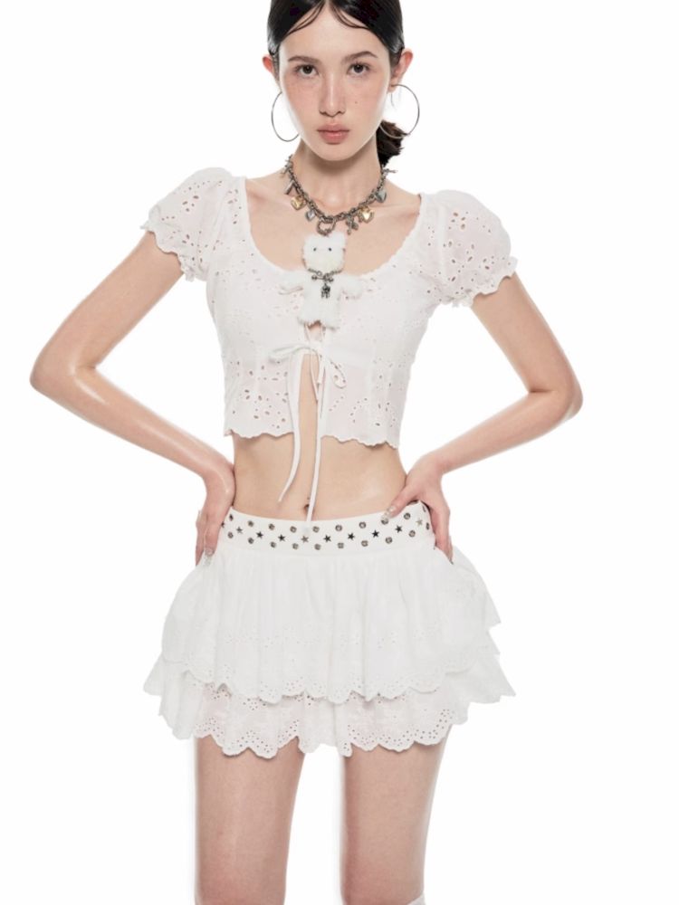 Bubble Sleeve Lace Short Cardigan