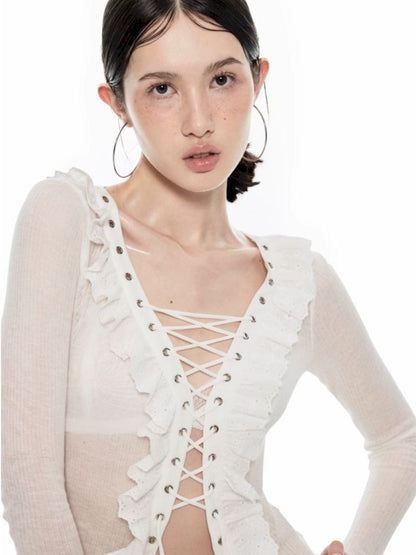 Lace Airy Eye Tie Cardigan