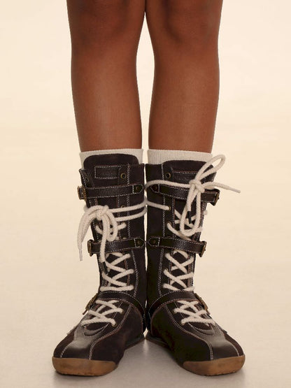 Lace Up Back Zipper Boxing Boots