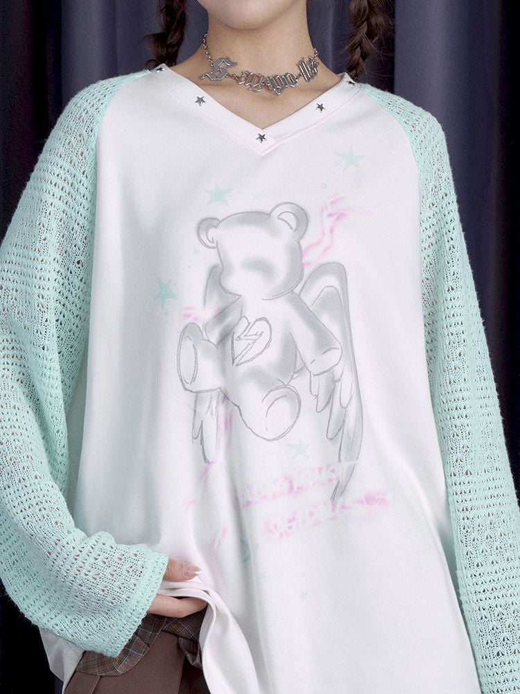 Angel Bear Print Loose Top