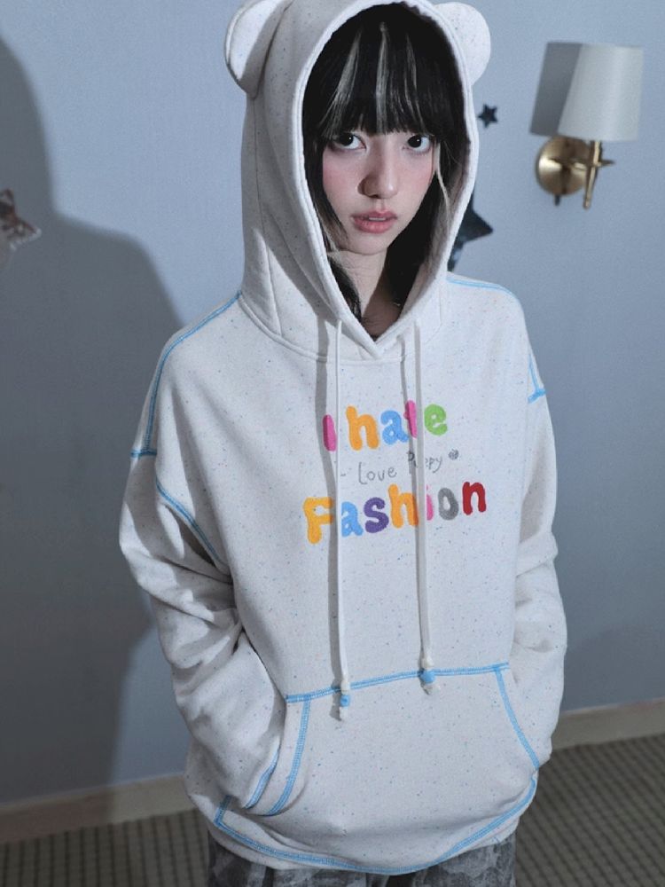 Bear ears hooded long-sleeved sweater