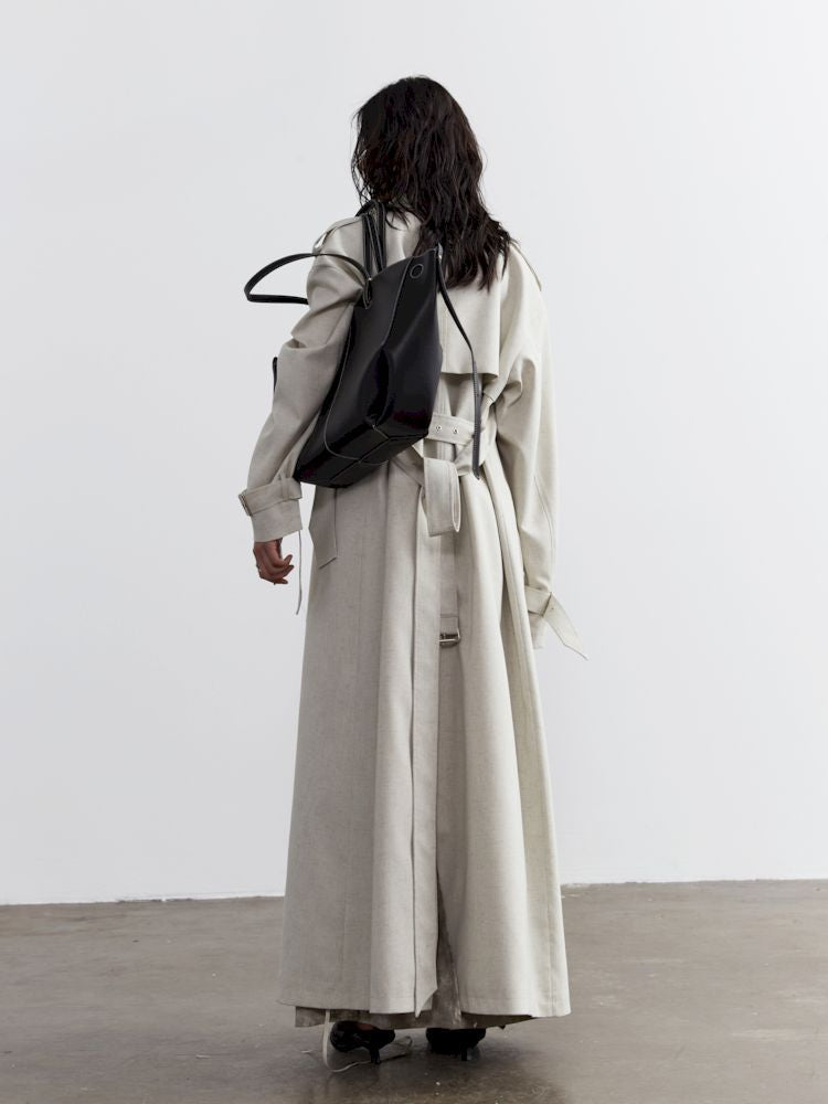 Tie Trim Genderless Long Trench Coat