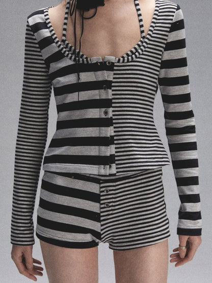 Slim Fit High Stretch Mismatched Stripe Set