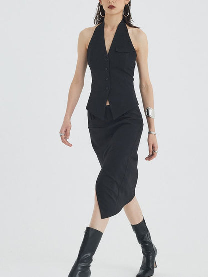 Asymmetric Slit Hem Suit