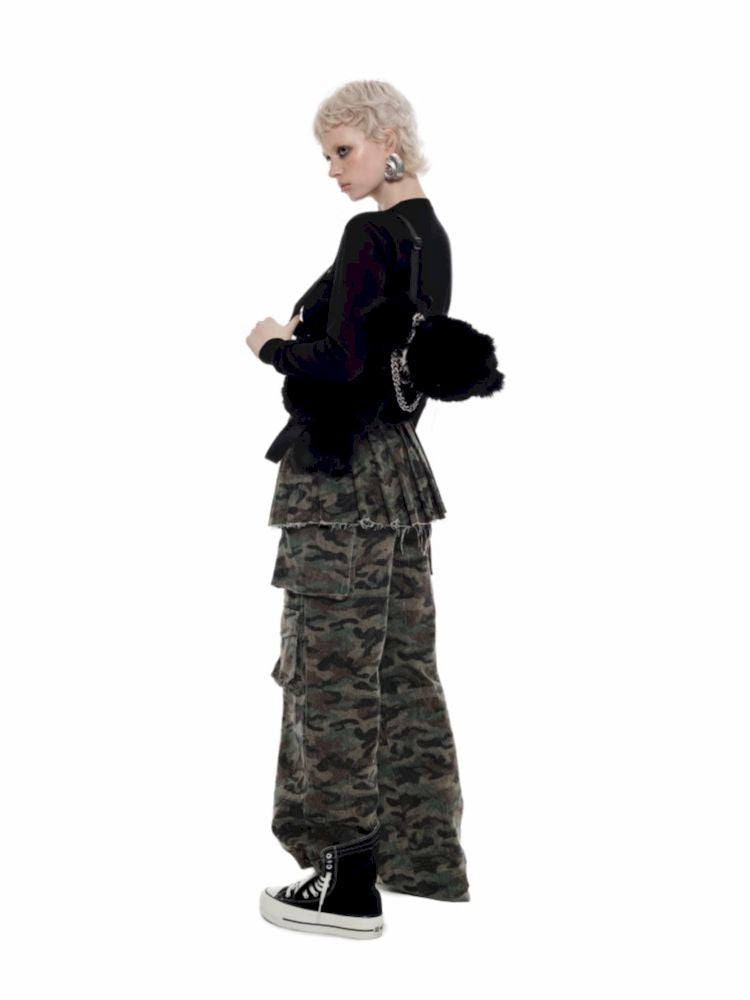 Patchwork Camouflage Pleated Skirt