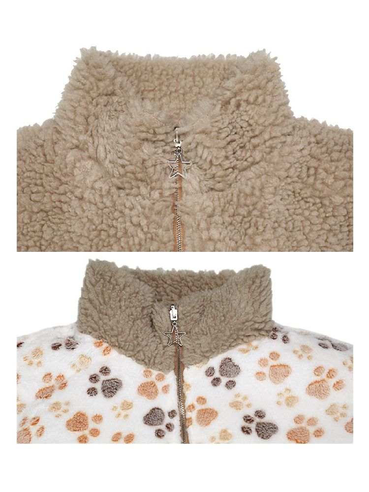 Double Sided Paw Print Plush Jacket