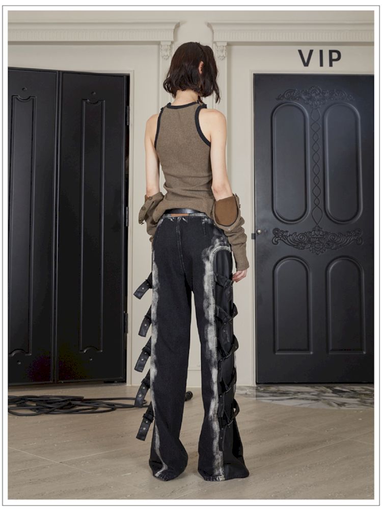 Multi-Part Pleated Denim Trousers