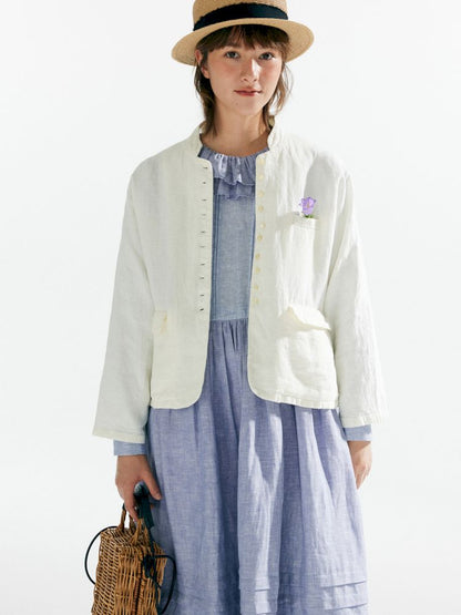 Linen texture short blazer