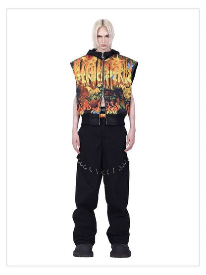 Flaming Cat Rock Punk Genderless Sleeveless Jacket