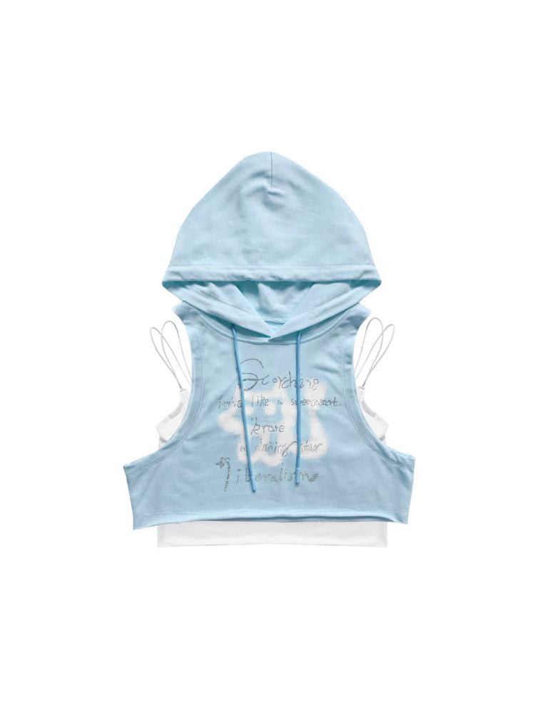 Powder Blue Hooded Sweatshirt Vest