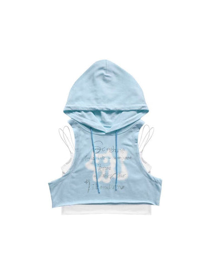 Powder Blue Hooded Sweatshirt Vest