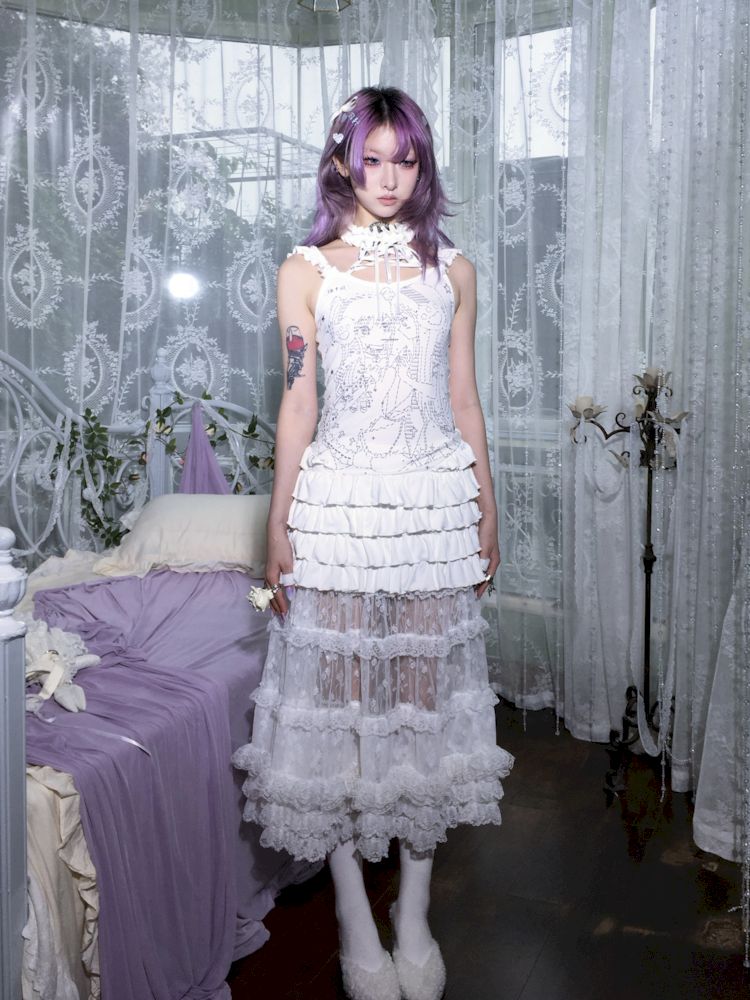 Lace Heavy Angel White Puffy Princess Dress