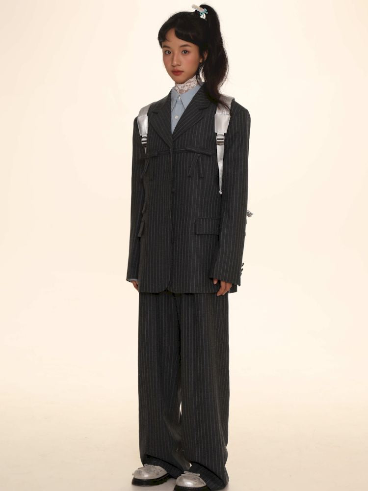 Weave vertical bar straight pants