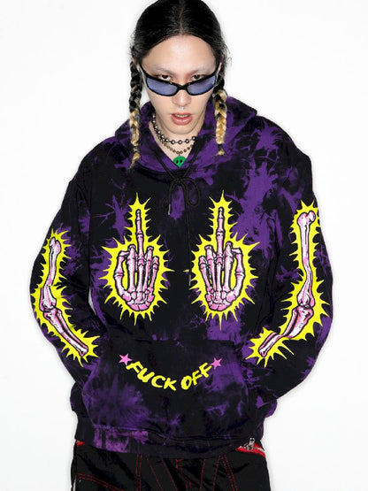 Dark Punk Middle Finger Tie-Dye Hooded Sweatshirt