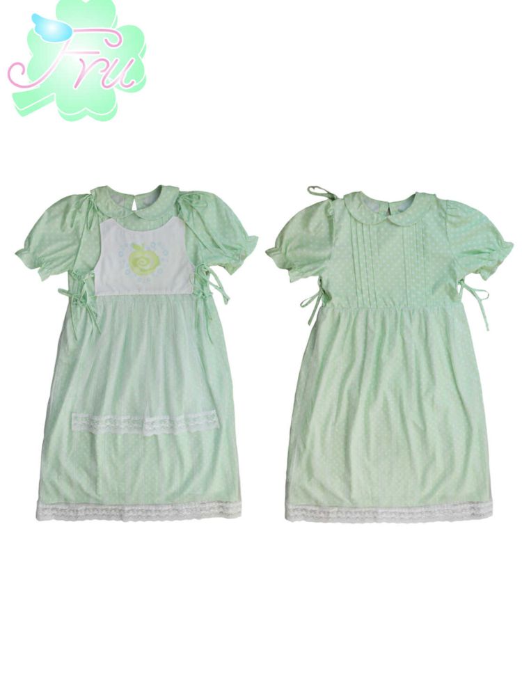 Doll Neck Green Polka Dot Cute Girls Dress