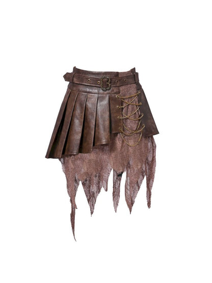 Hippie Spliced Irregular Leather Skirt