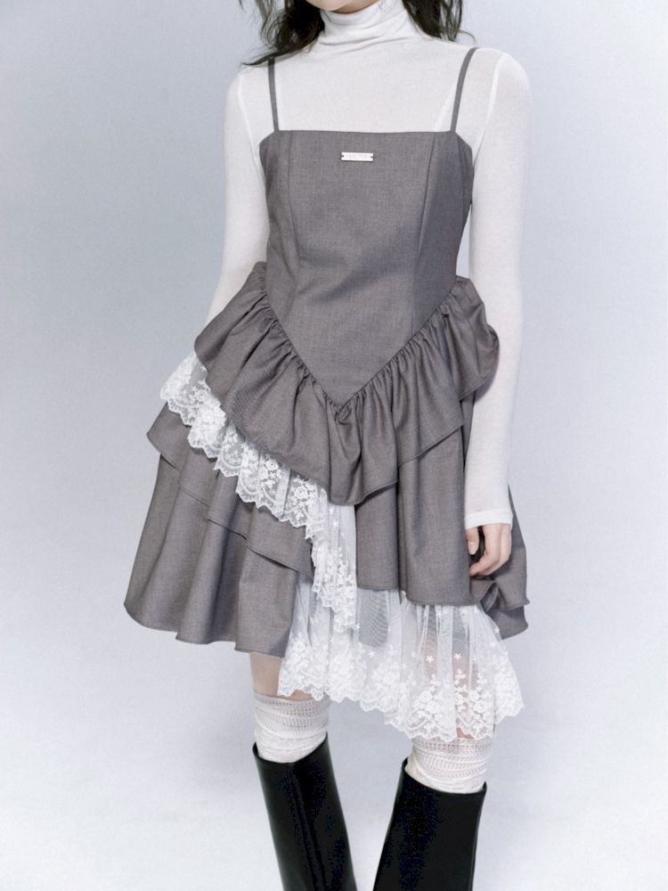 Asymmetrical Plate Button Dress