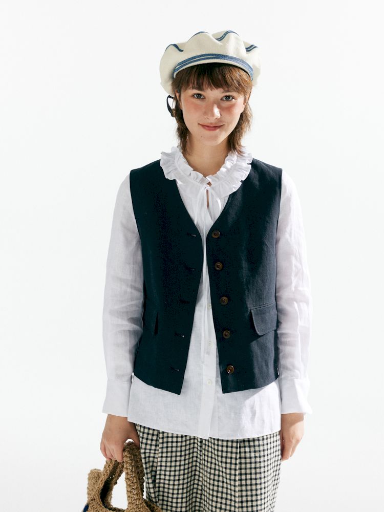 Retro Casual V-neck Linen Vest Jacket