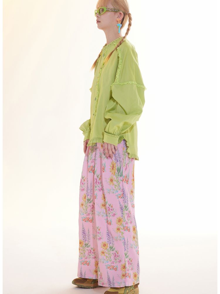 Pink Flower Wide Leg Pants