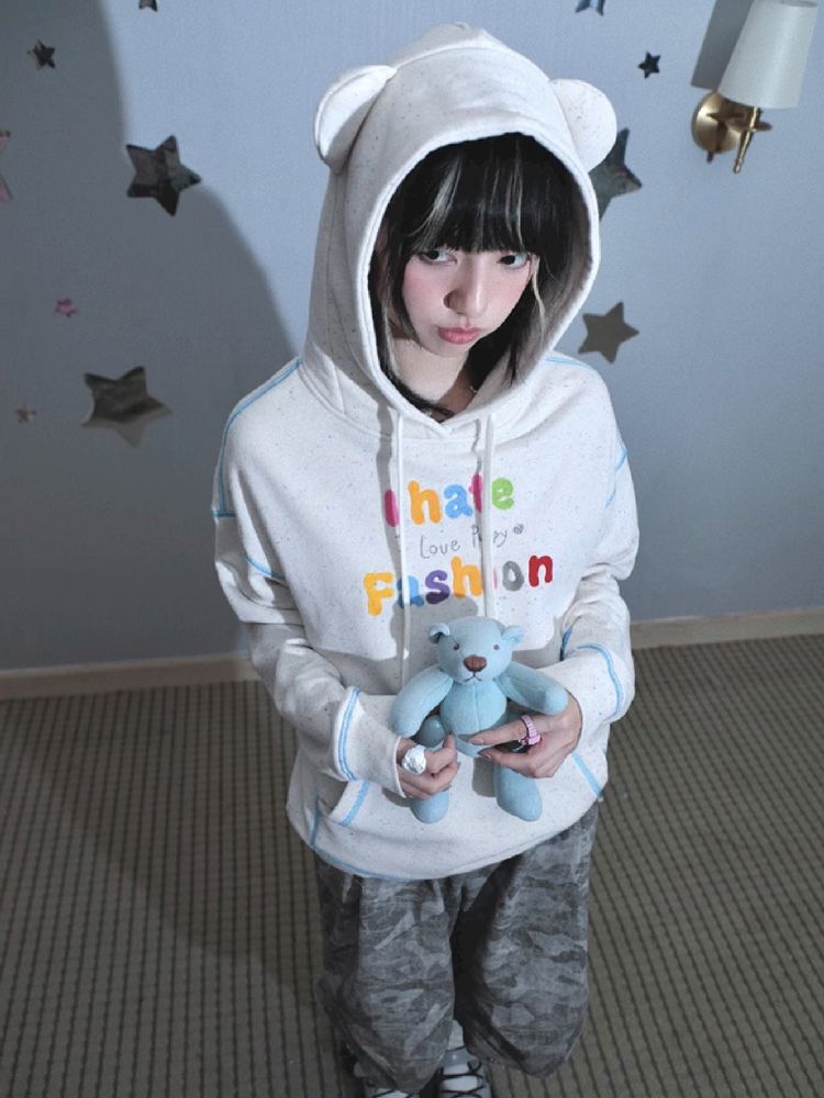 Bear ears hooded long-sleeved sweater