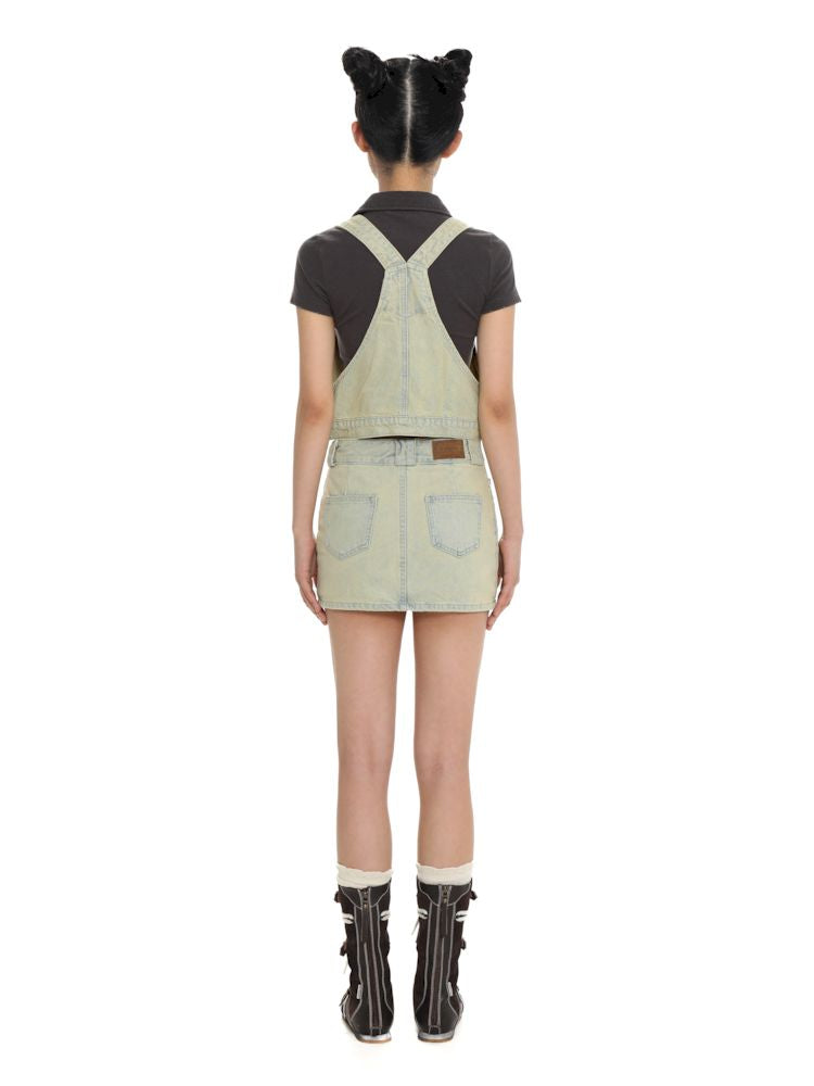 Cowhide Label Short Vest Sleeveless Denim Top