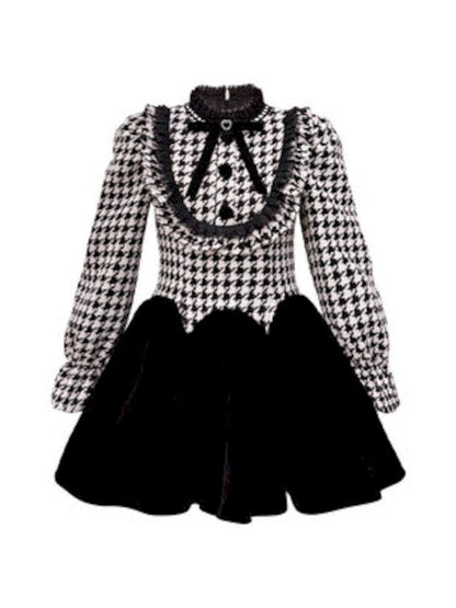 Rhinestone bow waist long sleeve dress