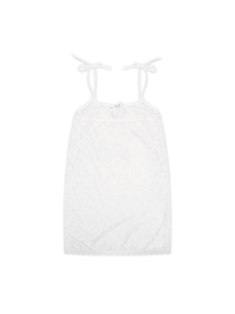 Lace bow thin white neck halter dress