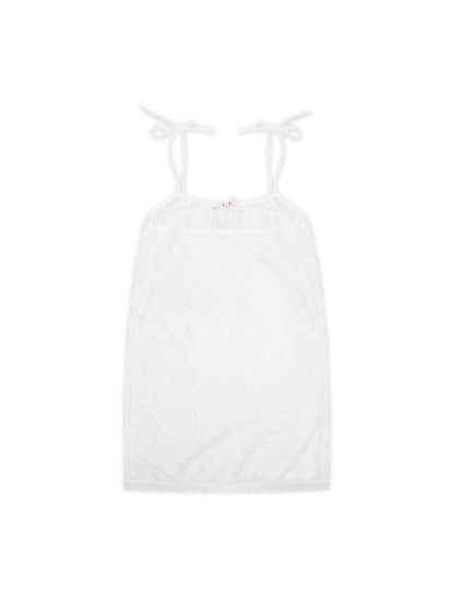 Lace bow thin white neck halter dress