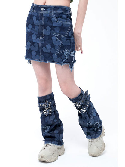 Dark Blue Star Denim Skirt