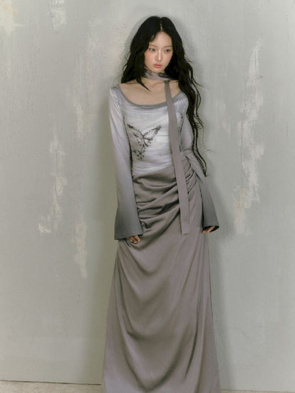 Gray Long Sleeve Dress