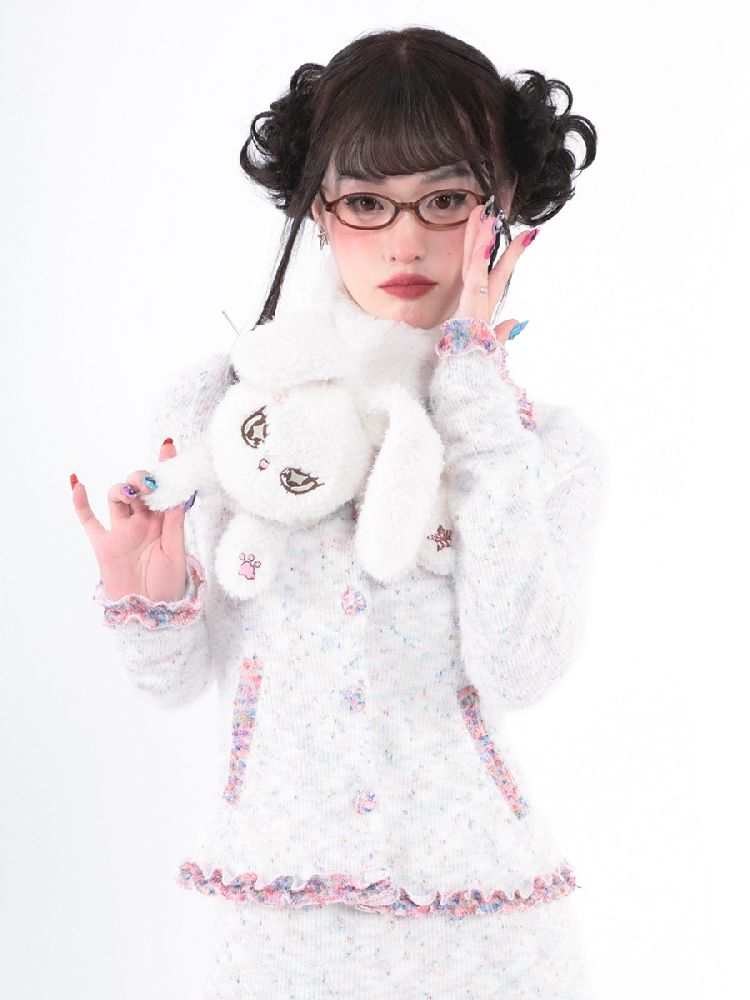 Warm Plush White Rabbit Doll Scarf