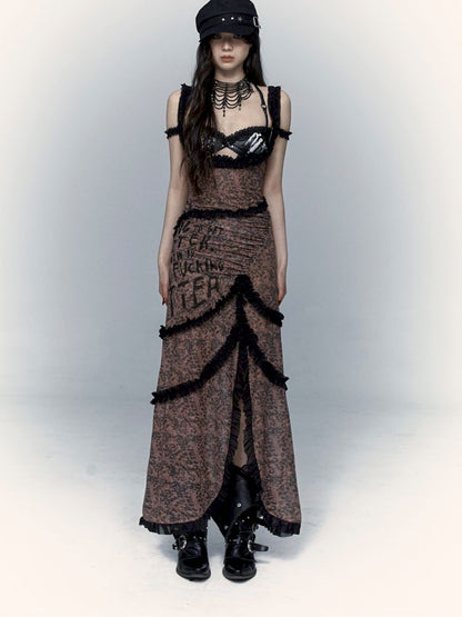 Street Rock Reversible Slim Leopard Mesh Long Dress