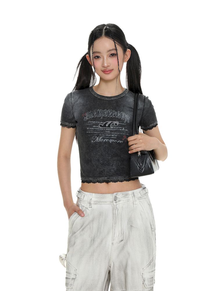 Lace Slim glitter short T-shirt