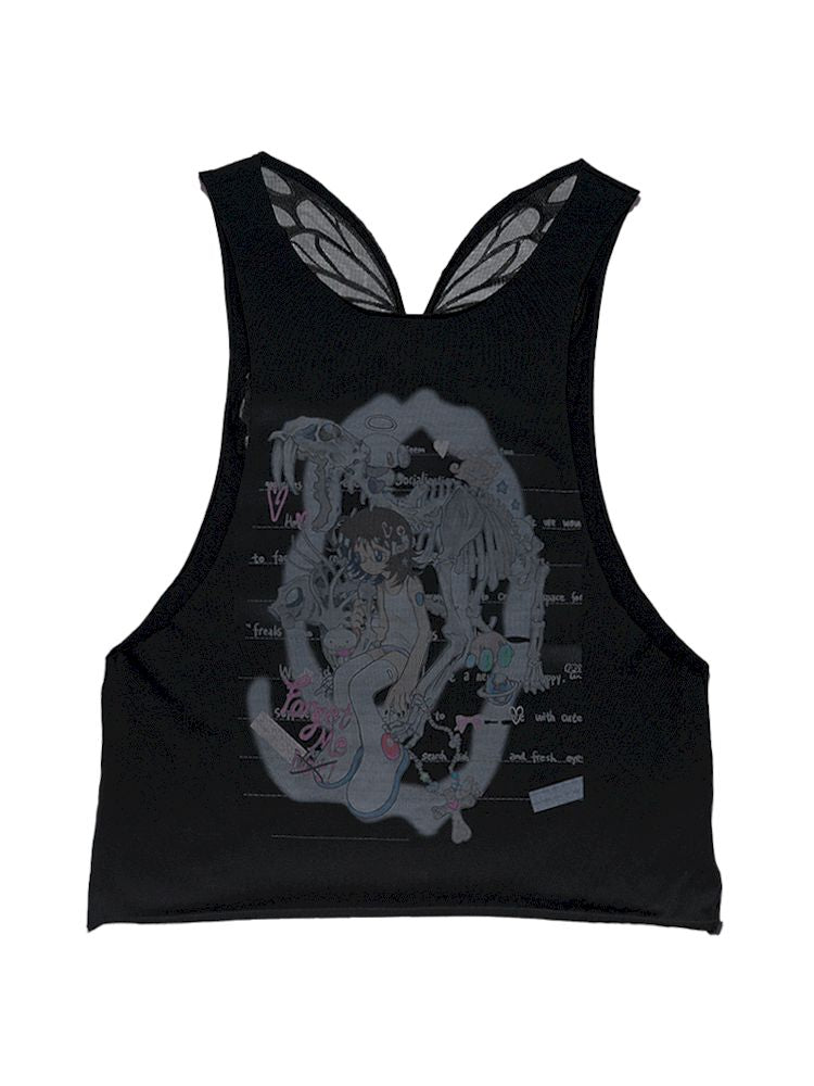 Butterfly Backless Fossil Sleeveless Tank Top