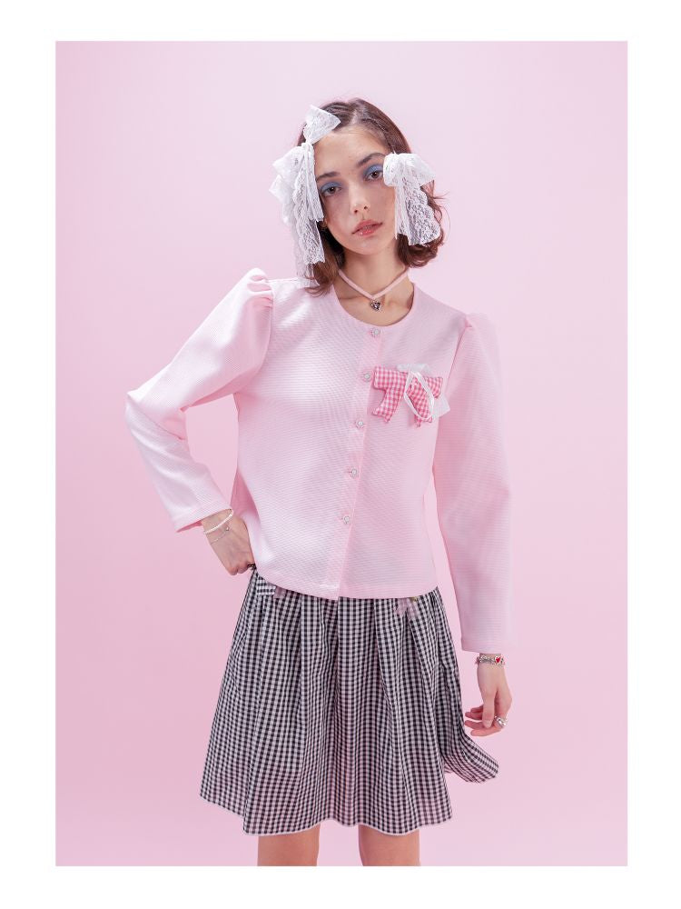 Baby Pink Waffle Loose Long Sleeve Jacket