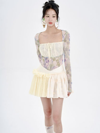 Embroidered Lace Patchwork Puffy Half Skirt