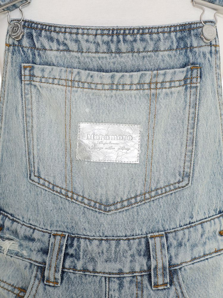 Silver pleated leather label casual straight denim back pants