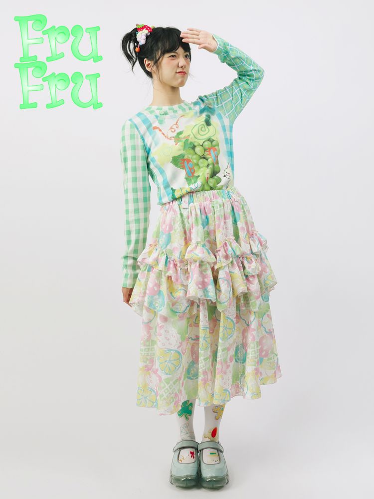 Fruit Printed Umbrella Skirt