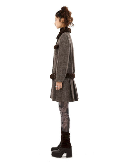 Tweed Single Breasted Coat Jacket Pleated Skirt