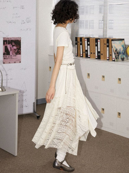 A-line lace splicing bustier hem loose design skirt