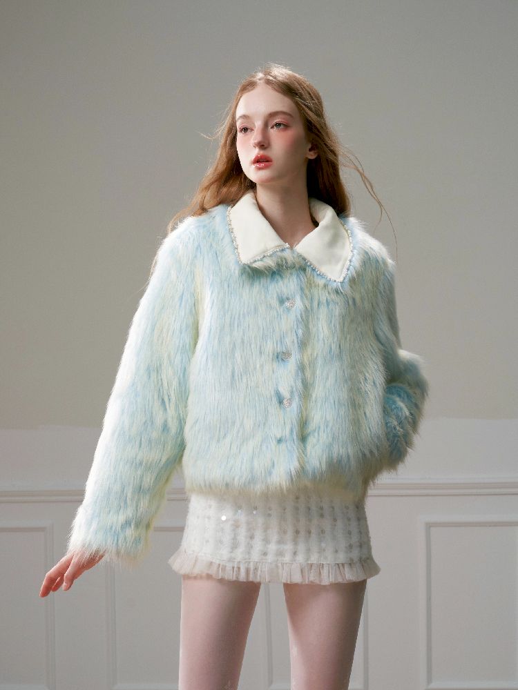 Blue Sweet Warm Fur Long Hair Outer