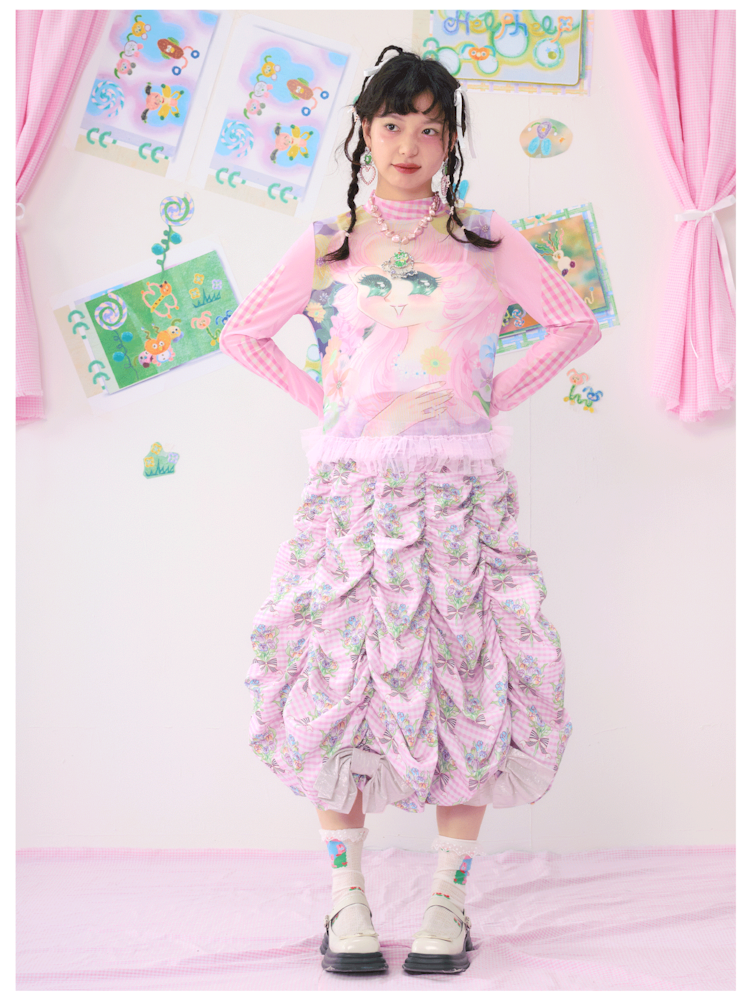 Multi Layered Pleated Metallic Bow Puffy Half Skirt