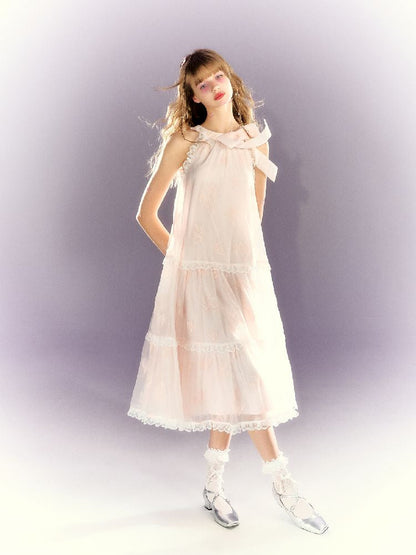 Lace Hanging Neck Long Loose Dress