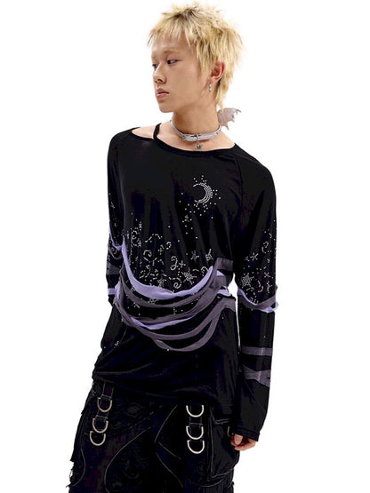 Starry Night Rhinestone Long Sleeve T-Shirt